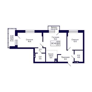 3-к квартира, вторичка, 73м2, 4/11 этаж