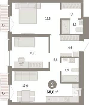 2-к квартира, вторичка, 69м2, 5/23 этаж