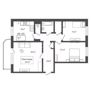 3-к квартира, вторичка, 64м2, 8/9 этаж