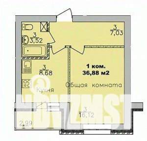 1-к квартира, строящийся дом, 37м2, 3/9 этаж
