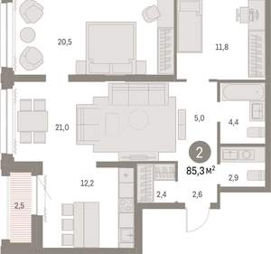 2-к квартира, вторичка, 85м2, 19/30 этаж