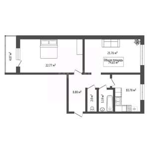 2-к квартира, вторичка, 75м2, 8/17 этаж
