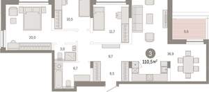 3-к квартира, вторичка, 110м2, 8/8 этаж