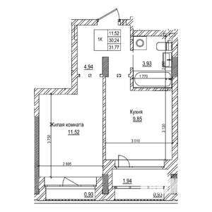 1-к квартира, строящийся дом, 30м2, 17/21 этаж
