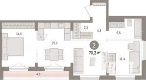 2-к квартира, вторичка, 70м2, 8/9 этаж