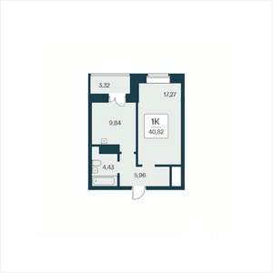 1-к квартира, вторичка, 41м2, 13/25 этаж