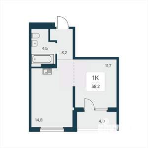 1-к квартира, вторичка, 38м2, 2/18 этаж
