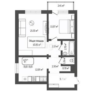 2-к квартира, вторичка, 64м2, 5/10 этаж
