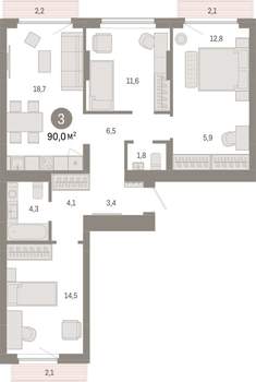 3-к квартира, вторичка, 90м2, 4/9 этаж
