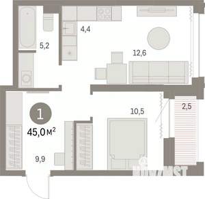 1-к квартира, вторичка, 45м2, 25/30 этаж