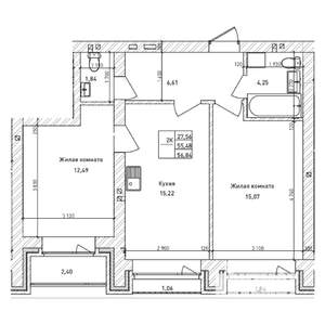 2-к квартира, строящийся дом, 55м2, 5/14 этаж