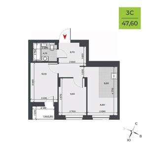 3-к квартира, вторичка, 48м2, 6/21 этаж