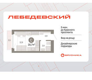 Студия квартира, вторичка, 21м2, 4/12 этаж
