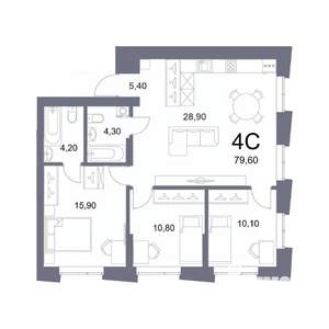 4-к квартира, вторичка, 80м2, 11/25 этаж