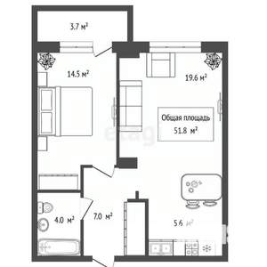 1-к квартира, сданный дом, 52м2, 9/24 этаж