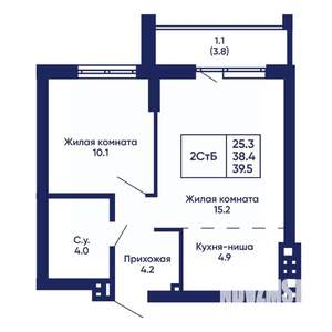 2-к квартира, вторичка, 40м2, 6/14 этаж