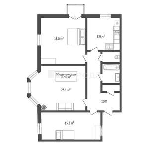 3-к квартира, вторичка, 82м2, 2/3 этаж