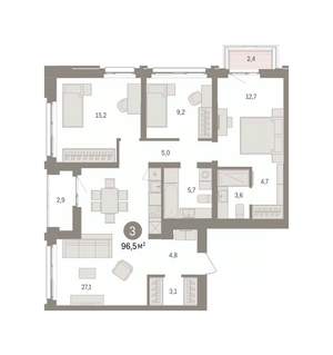 3-к квартира, вторичка, 97м2, 6/8 этаж