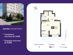 Студия квартира, вторичка, 33м2, 10/25 этаж