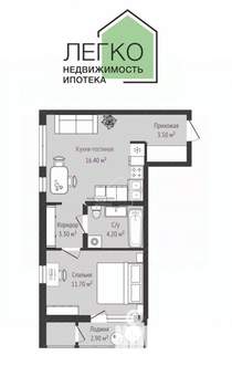 2-к квартира, сданный дом, 39м2, 9/17 этаж