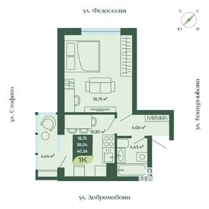 1-к квартира, вторичка, 40м2, 7/18 этаж