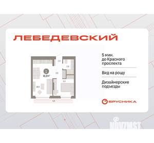 1-к квартира, вторичка, 42м2, 3/9 этаж