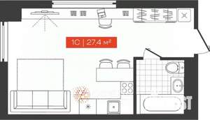 Студия квартира, вторичка, 27м2, 9/22 этаж