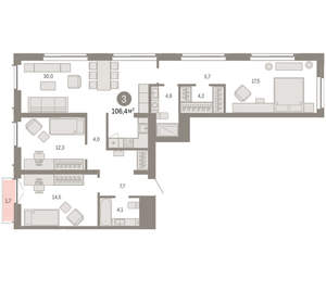 3-к квартира, вторичка, 106м2, 10/23 этаж