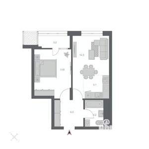 2-к квартира, вторичка, 47м2, 6/16 этаж