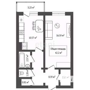 1-к квартира, вторичка, 42м2, 3/10 этаж