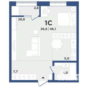 2-к квартира, вторичка, 46м2, 2/9 этаж