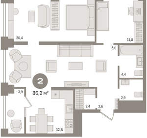 2-к квартира, вторичка, 86м2, 6/30 этаж