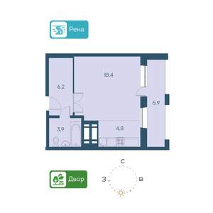 1-к квартира, строящийся дом, 37м2, 18/26 этаж