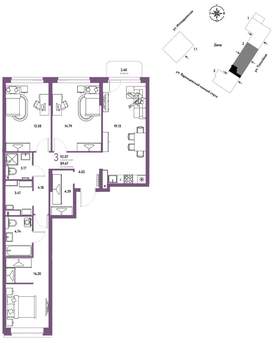 3-к квартира, вторичка, 92м2, 6/9 этаж