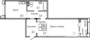 Студия квартира, вторичка, 55м2, 1/15 этаж