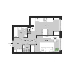 1-к квартира, вторичка, 38м2, 23/25 этаж