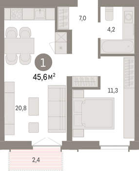 1-к квартира, вторичка, 46м2, 2/23 этаж