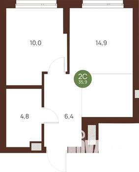 1-к квартира, строящийся дом, 36м2, 14/27 этаж