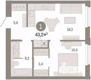 1-к квартира, вторичка, 43м2, 11/14 этаж