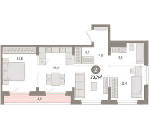 2-к квартира, вторичка, 71м2, 9/15 этаж