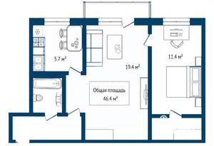 2-к квартира, вторичка, 46м2, 3/5 этаж