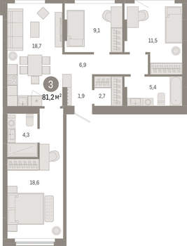 3-к квартира, вторичка, 81м2, 3/12 этаж
