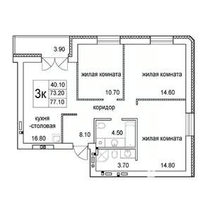 3-к квартира, строящийся дом, 77м2, 7/8 этаж