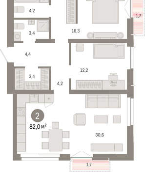 2-к квартира, вторичка, 82м2, 5/23 этаж