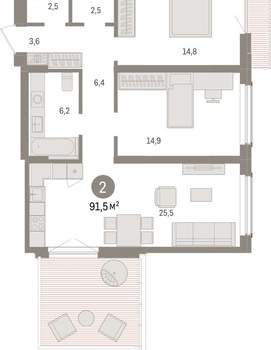 2-к квартира, вторичка, 92м2, 10/15 этаж