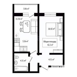 2-к квартира, вторичка, 42м2, 17/17 этаж