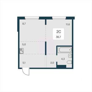 2-к квартира, вторичка, 37м2, 1/17 этаж