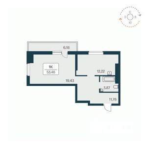 1-к квартира, вторичка, 54м2, 18/27 этаж