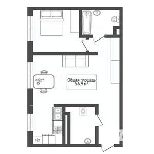 2-к квартира, вторичка, 57м2, 1/9 этаж