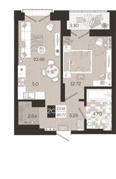2-к квартира, строящийся дом, 41м2, 25/25 этаж